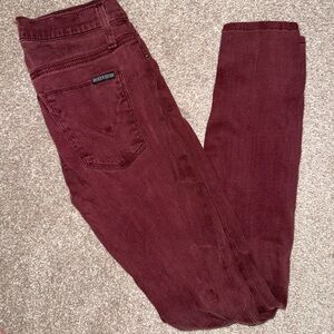 Hudson Nico Midrise Super Skinny Burgundy Maroon Dark Red Denim Jeans size 25